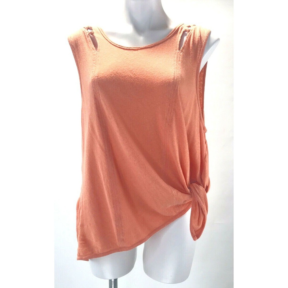 We The Free Size M Sleeveless Swing Orange Tank Top Shirt Linen Cotton‎ Cut Out